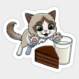 Ragdoll Cat excited to have Chocolate Cake with Milk Sticker